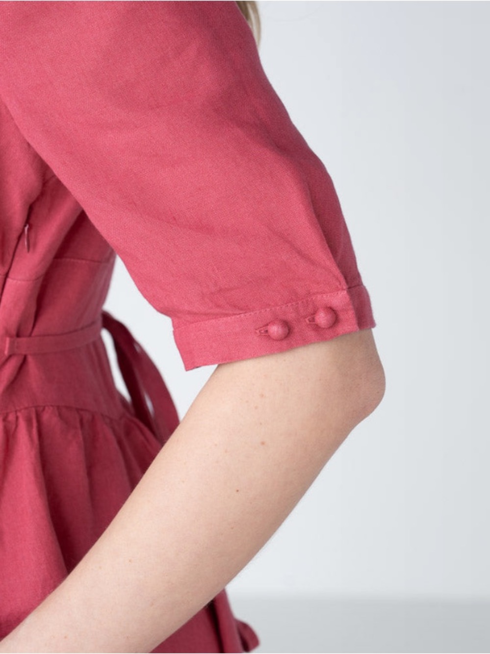 Son De Flor NWT Diane puff sleeve linen midi dress in wild rose size XS - Picture 3 of 5